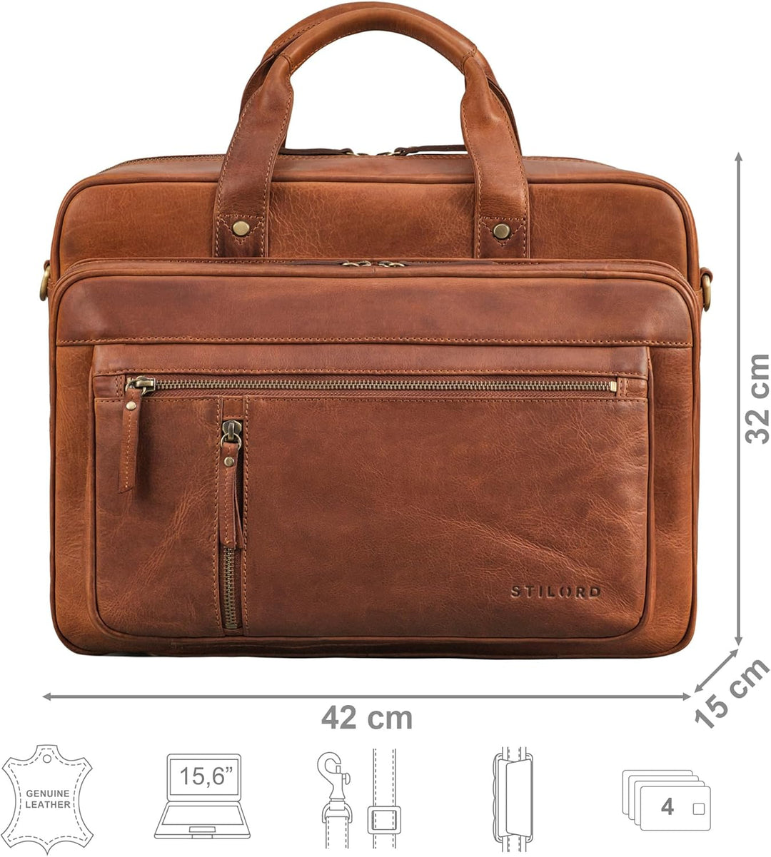 STILORD "Ace Aktentasche Leder Herren Damen Gross Business Tasche Echtleder Vintage für Laptop 15,6