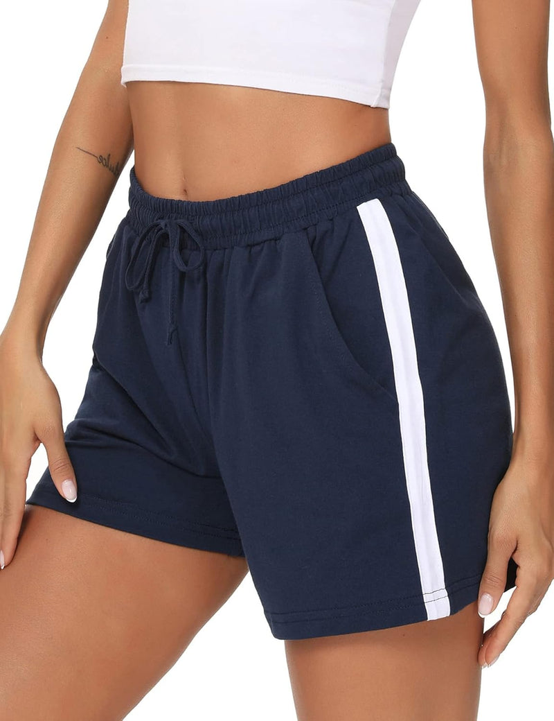 Litherday Shorts Damen Sportshorts Kurz Hosen Streifen Jogginghose Sommer Traininghose mit Taschen E