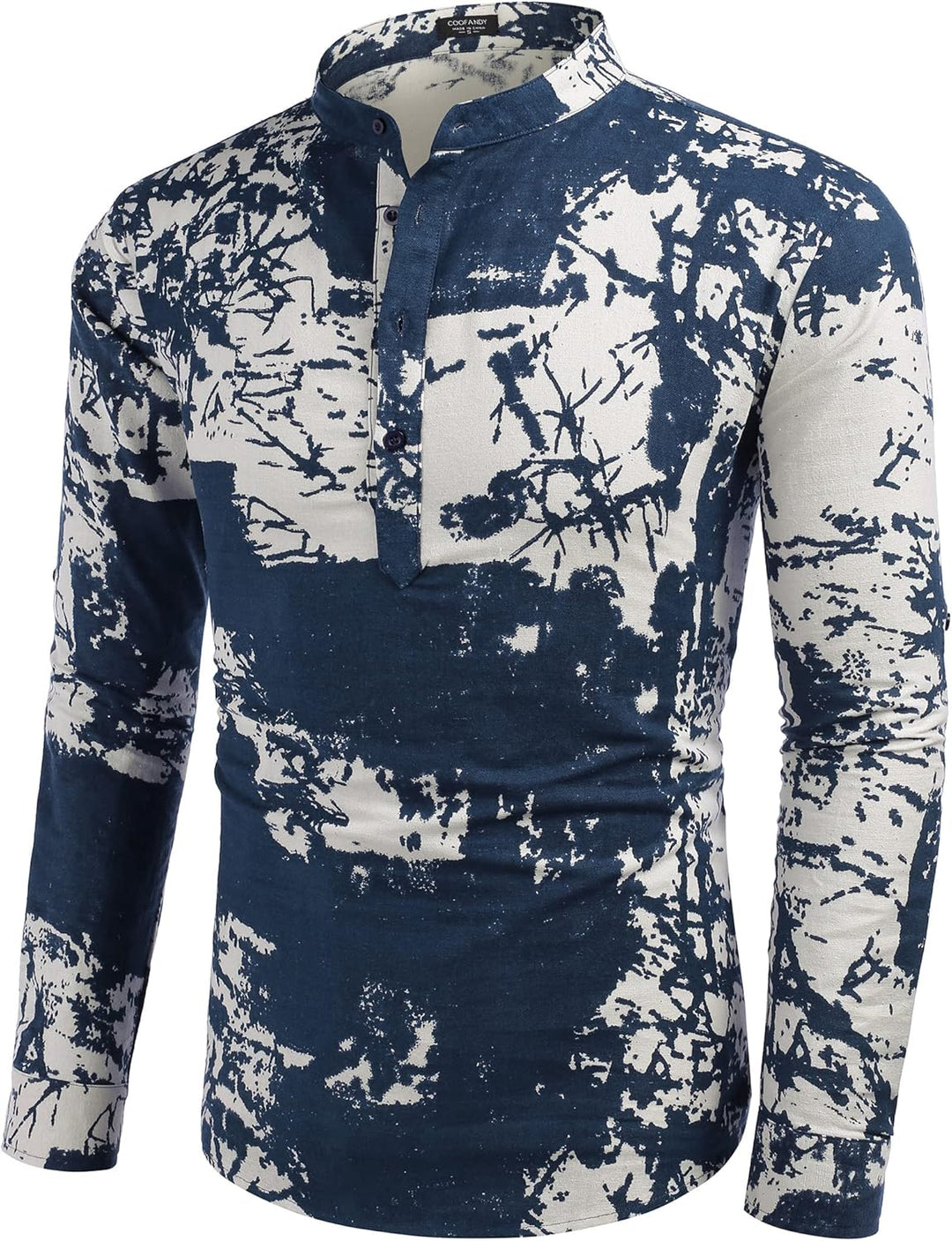COOFANDY Hemd Herren Langarm Leinenhemd Baumwolle Henley Shirt Casual Regular Fit Sommerhemd S Navy