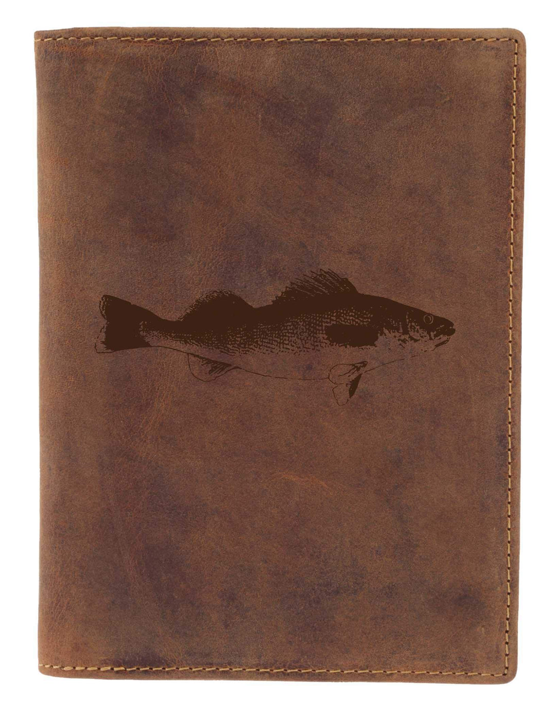 Greenburry Leder-Ausweismappe mit Fisch Motiv I Leder Dokumentenmappe für Angler Ledermappe - 16,5x1