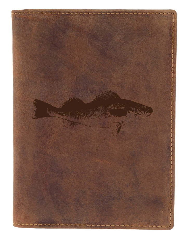 Greenburry Leder-Ausweismappe mit Fisch Motiv I Leder Dokumentenmappe für Angler Ledermappe - 16,5x1