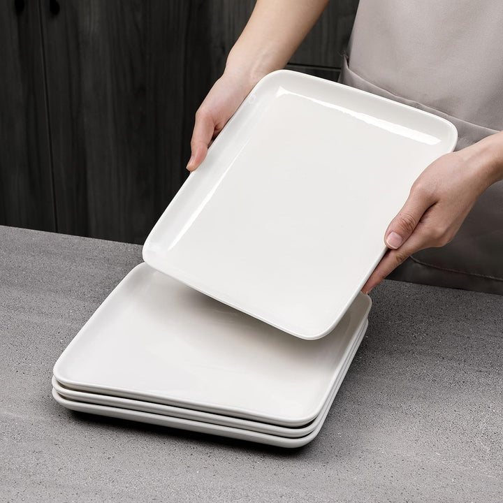 MALACASA, Serie Ivy, 4 teilig Set Porzellan Flachteller Speiseteller Essteller 25,8 X 25,8 X 3 cm fü