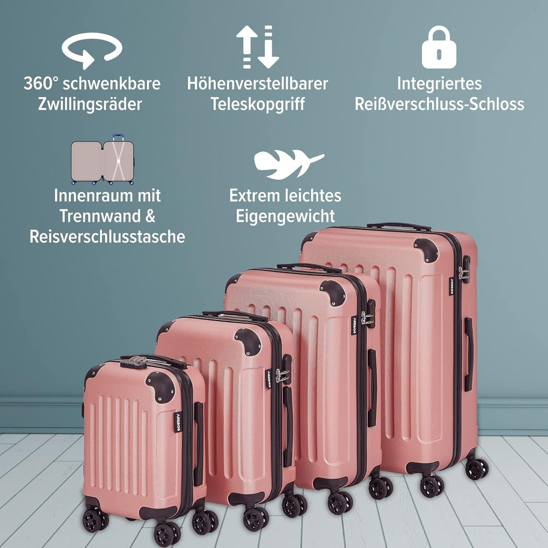 Arebos Reisekoffer 4er Set I ABS-Hartschale I Trolley Kofferset I Teleskopgriff I Inkl. Reissverschl