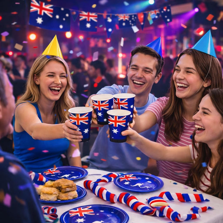 DH-Konzept/CARPETA 37-TLG. Party-Set * AUSTRALIEN * mit Pappteller + Servietten + Pappbecher + Lufts