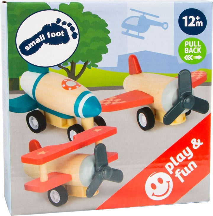 Small Foot Rückziehflieger und-raketen-Set, mit DREI tollen Fliegern, aus robustem Holz, ab 12 Monat