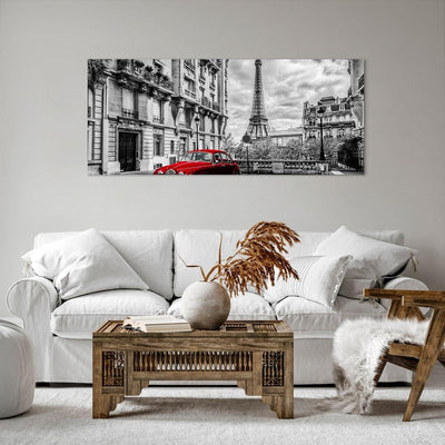 Wandbilder Dekoration Wohnzimmer Auto Eiffle Strasse Gebäude Panorama Bilder auf Leinwand 120x50cm L