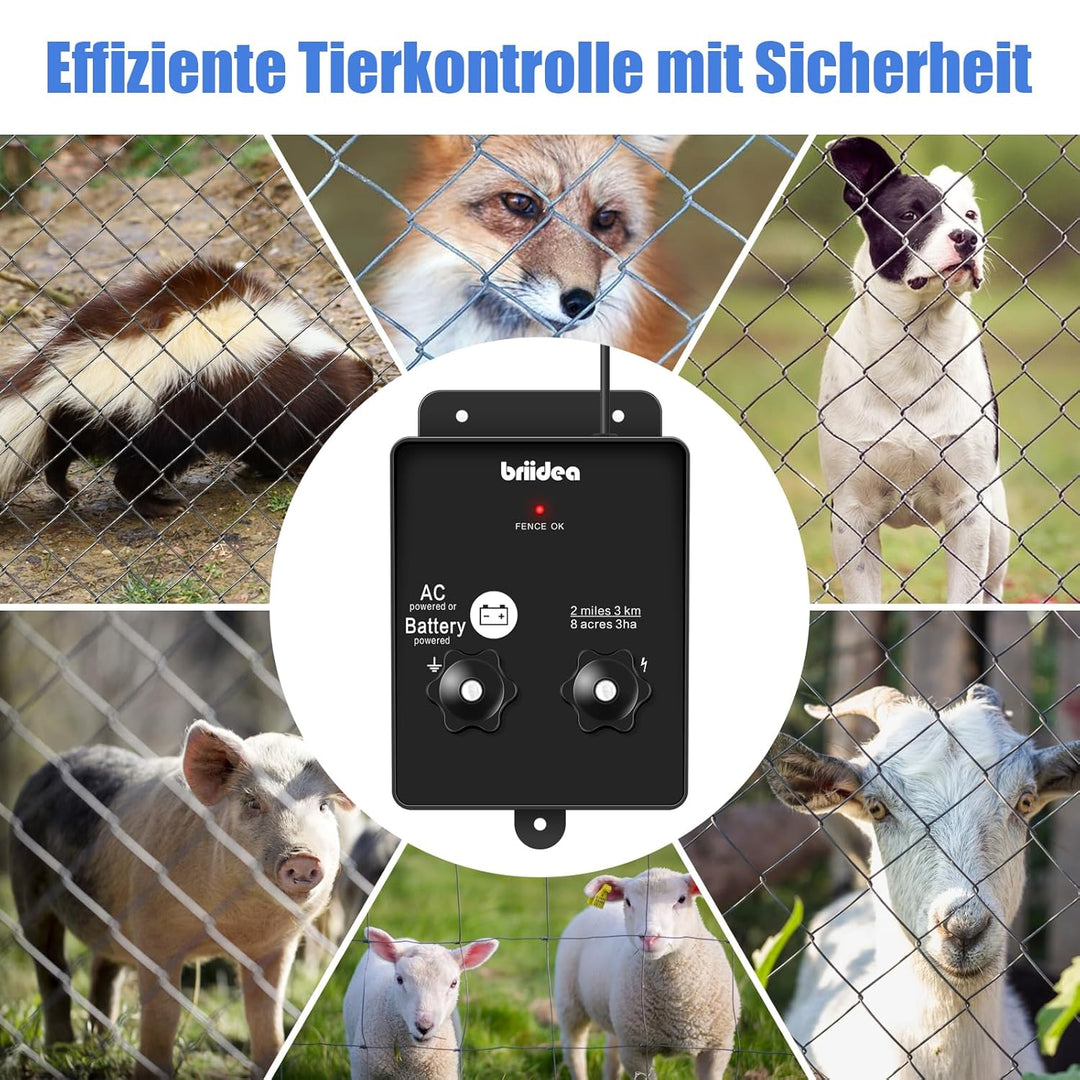 HEFC-04DE 230V Weidezaungerät, Briidea 2-Meile 8 Acres 2-in-1 Elektrischer Zaunladegerät betrieben v