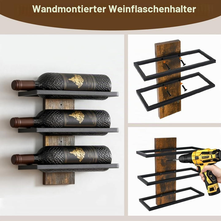 Weinregal Wand Flaschenregal für 3 Flaschen Weinregal Flaschenhalter Aufbewahrungsregal Weinhalter R