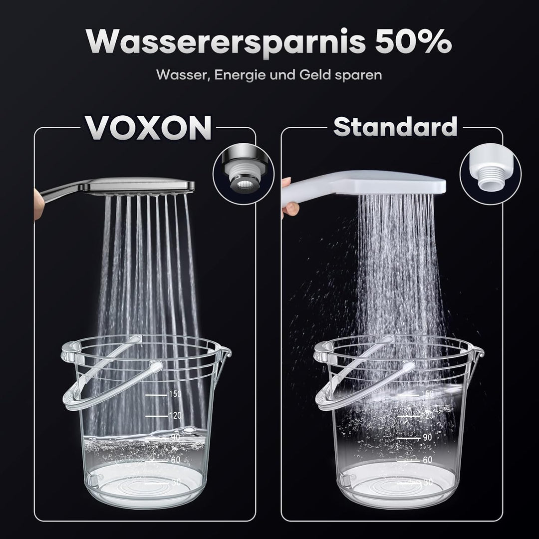 VOXON Duschkopf mit Schlauch 1,6 M, Handbrause Duschkopf Gross, Duschkopf Wassersparend Hochdruck, E