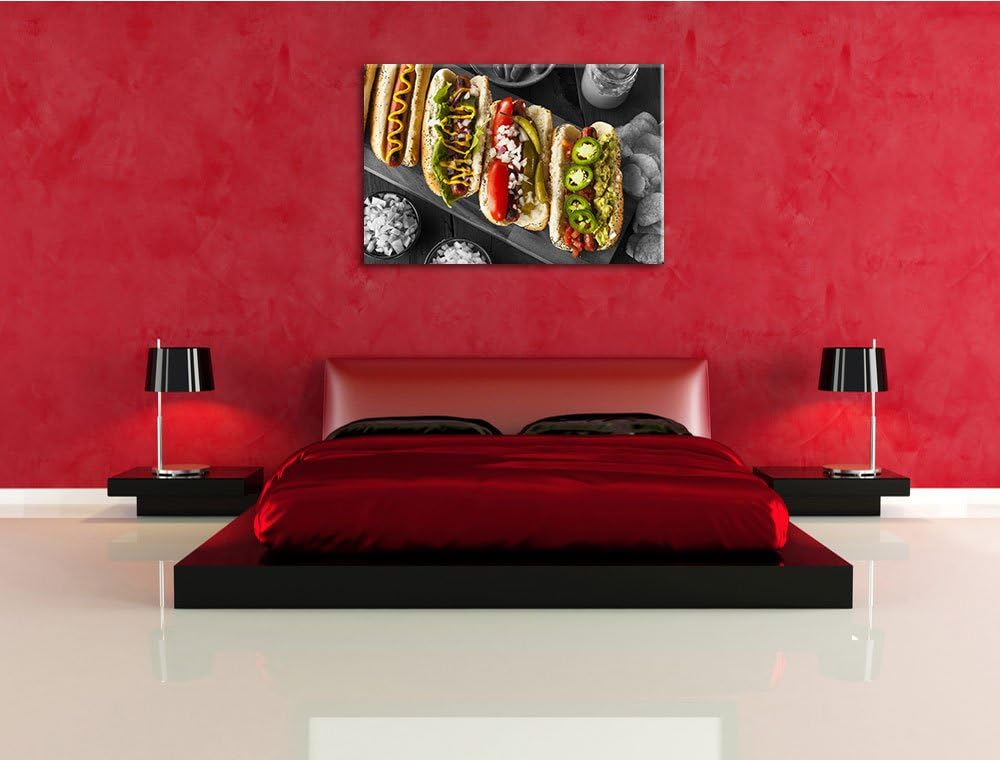 Delikate Hotdogs schwarz/weiss Format: 120x80 cm auf Leinwand, XXL riesige Bilder fertig gerahmt mit
