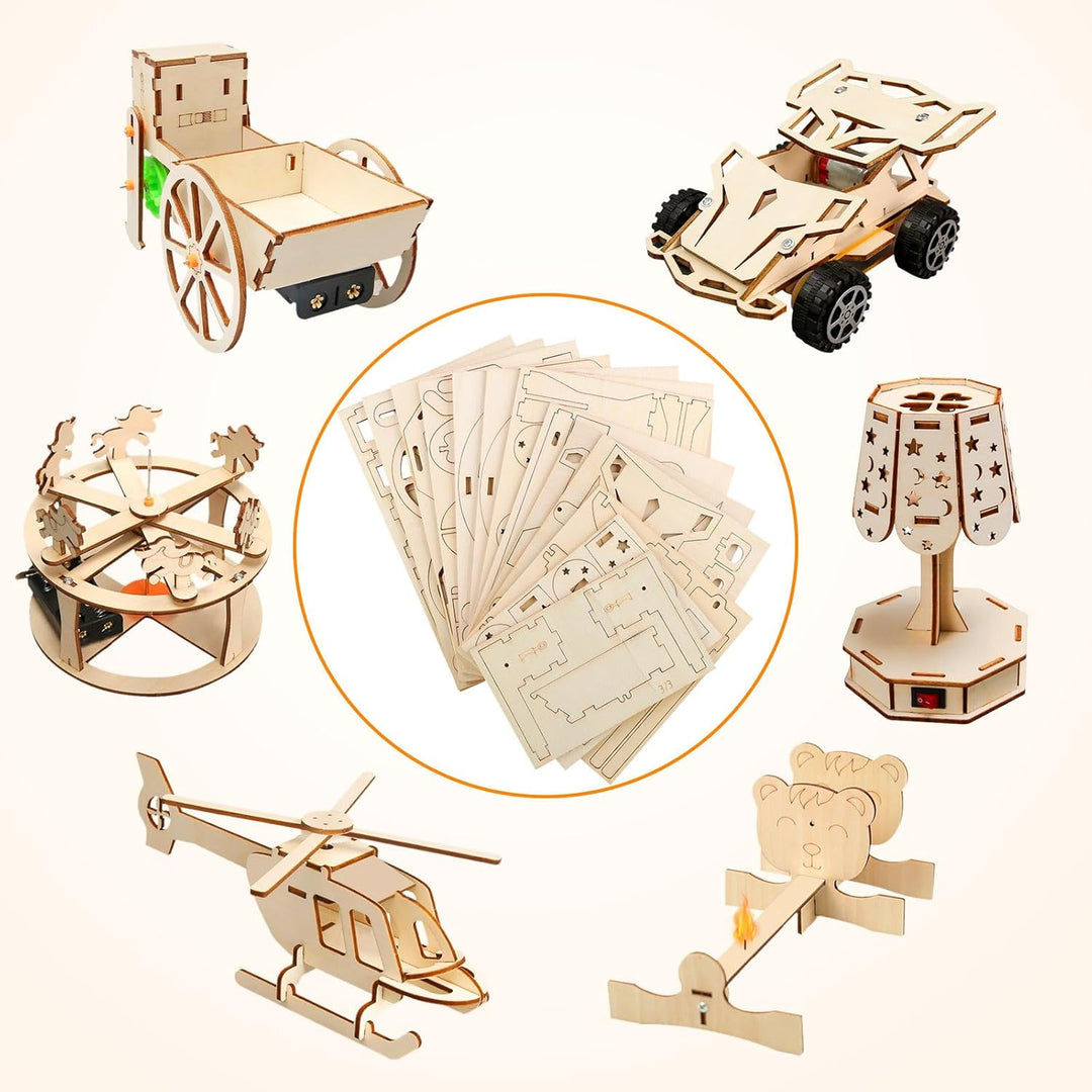 6 Stück Experimente für Kinder, Elektronik Baukasten DIY STEM Spielzeug, Holz Wissenschaft Bausatz S