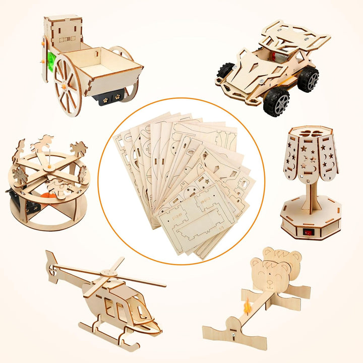 6 Stück Experimente für Kinder, Elektronik Baukasten DIY STEM Spielzeug, Holz Wissenschaft Bausatz S