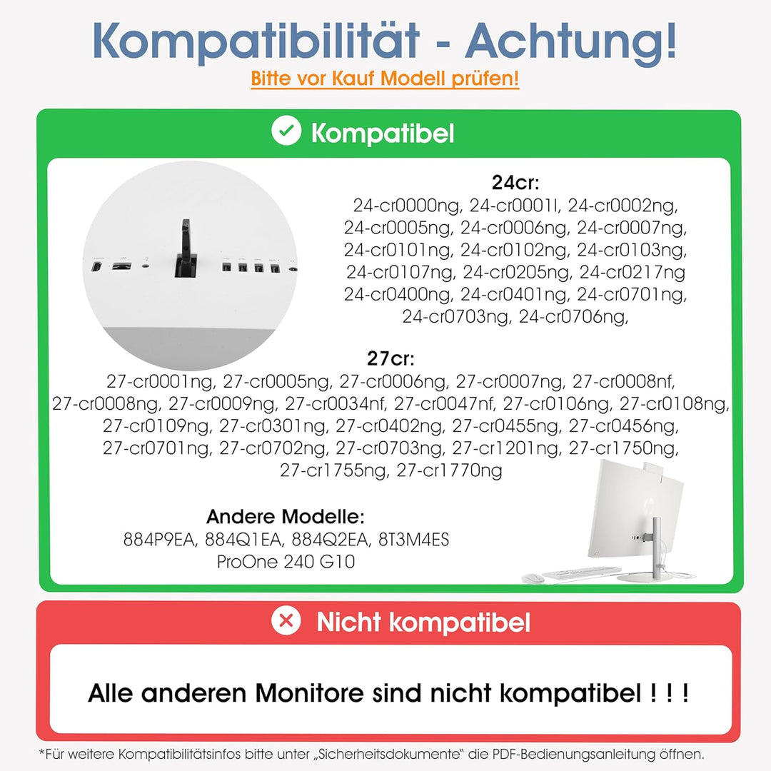 3IDEE VESA Adapter kompatibel mit HP All-in-One PC (24-cr0706ng,27-cr0005ng & mehr) - Monitor Halter