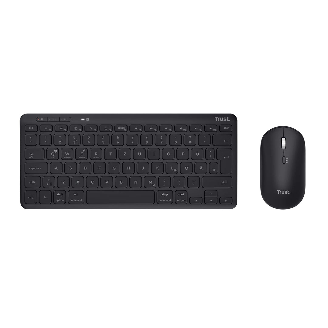 Trust Lyra Bluetooth Tastatur Maus Set Kabellos, QWERTZ-Layout, 84% Recyclingkunststoff, Wiederaufla