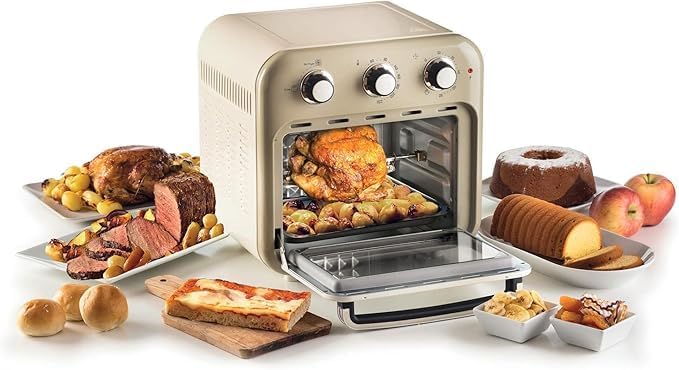 Ariete Vintage, 4632 2-in-1 Heissluftfritteuse und Ofen, 16 L Fassungsvermögen, Körbe und Drehspiess