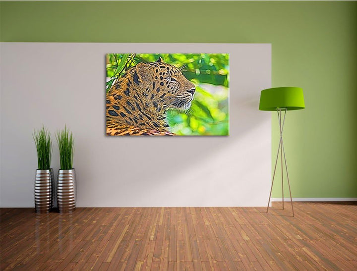 prächtiger Leopard im Schatten Deluxe Format: 100x70 cm auf Leinwand, XXL riesige Bilder fertig gera