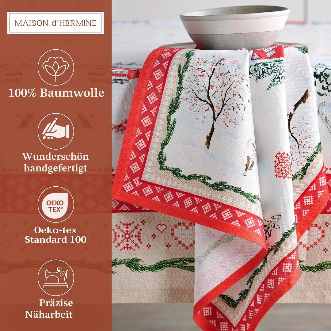 Maison d' Hermine Stoffservietten 4er Set aus 100% Baumwolle Wiederverwendbare Stoffservietten Weihn