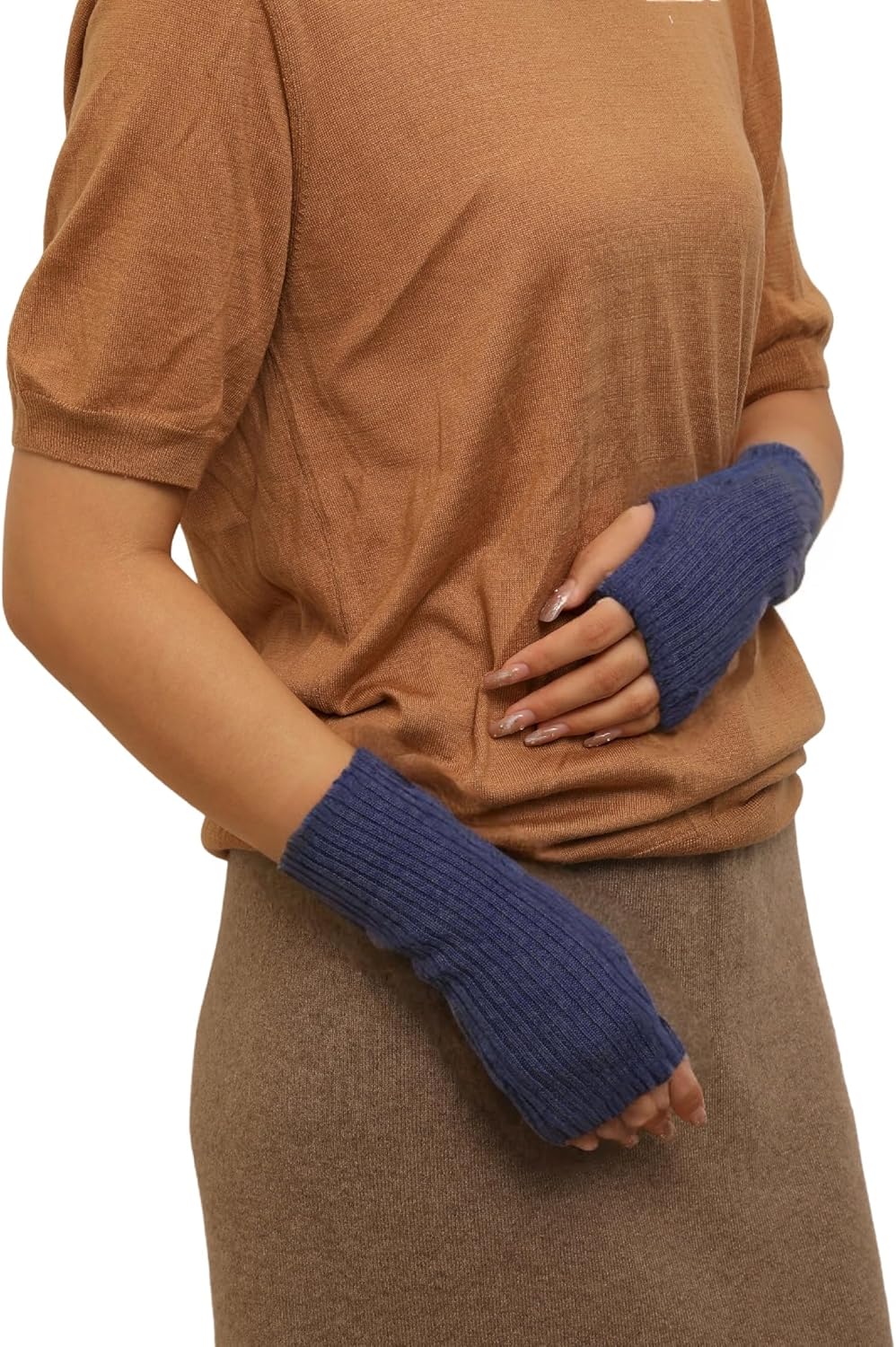 Prettystern Damen Kaschmir-Wolle Gerippte Fingerlose Handschuhe Hand-Stulpen handgelenk-wärmer Pulsw