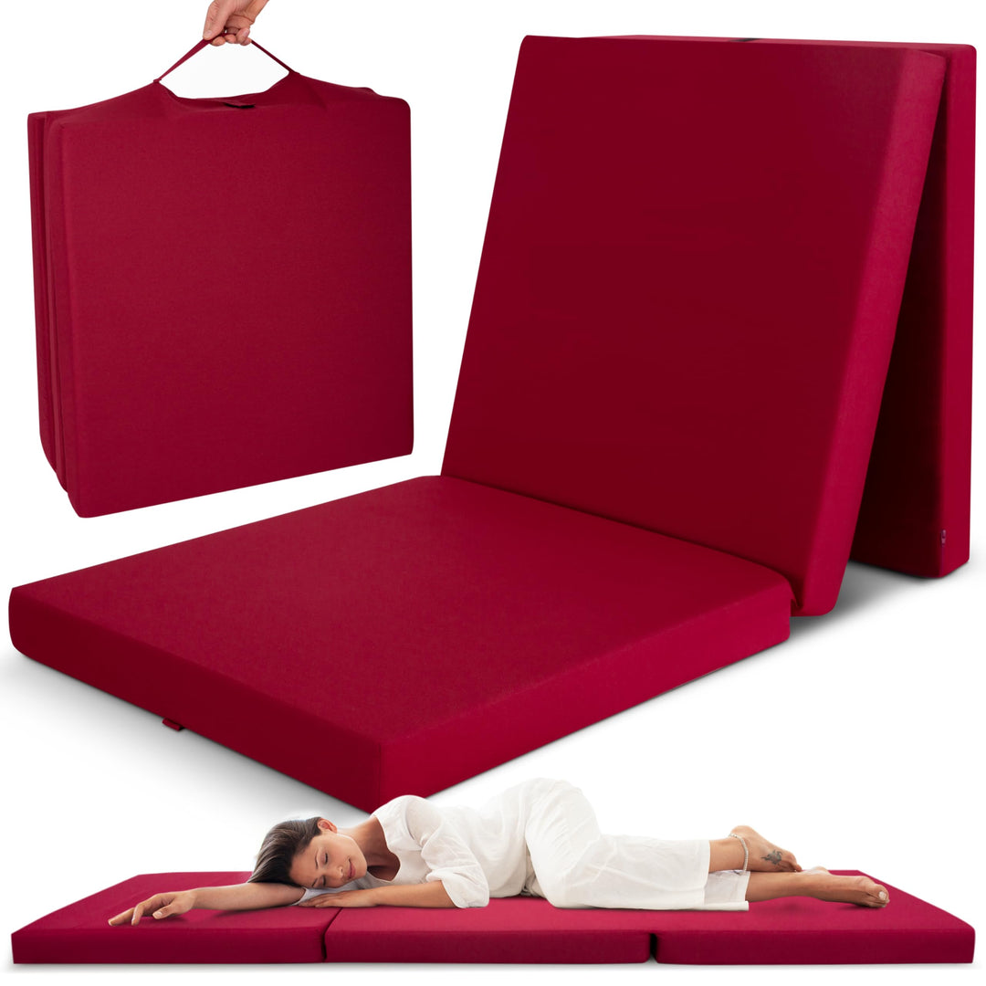 Beautissu Klappmatratze Gästebett klappbar Faltmatratze mit Tragegriff | 60x190cm Dunkelrot faltbare