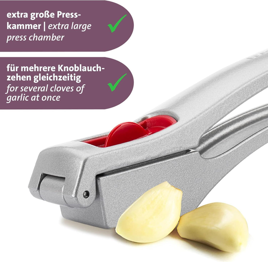 Westmark Knoblauchpresse mit extra grosser Kammer und Reinigungselement, Länge: 16,2 cm, Aluminium/K