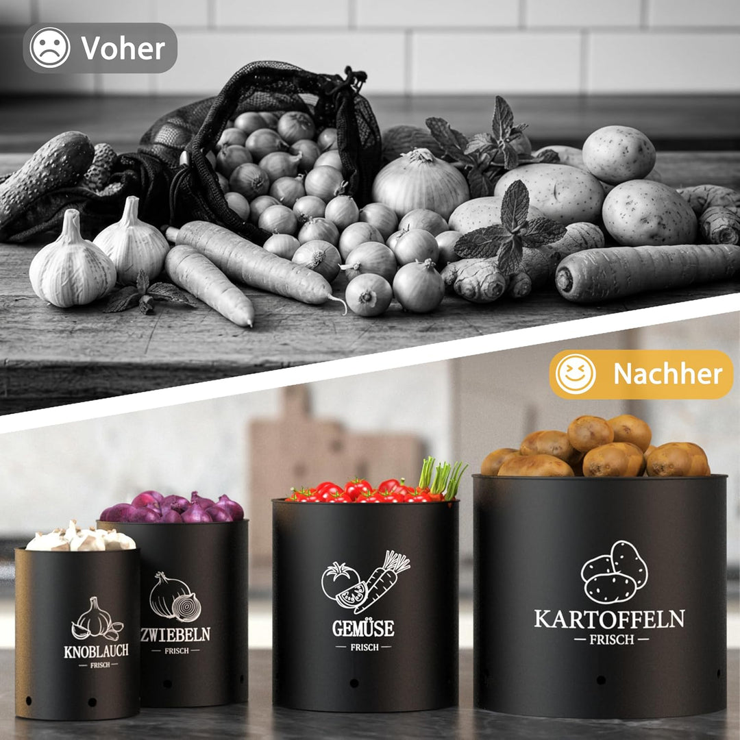 Kartoffel Aufbewahrungsbox, 4er Set Kunttsoff Vorratsdosen für Kartoffel Zwiebel knoblauch Aufbewahr