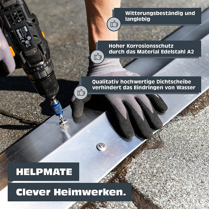 HELPMATE Spenglerschrauben 4,5x65 mm, 150 Stück, DIN 7995, Edelstahl A2, PZ2, DIN 7995, Dachdeckersc