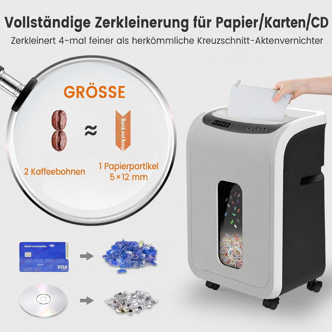 Partikelschnitt Aktenvernichter- Sicherheitsstufe P5 Für Sensible Dokumente, 9 Blatt (80 g/m²), TÜV+