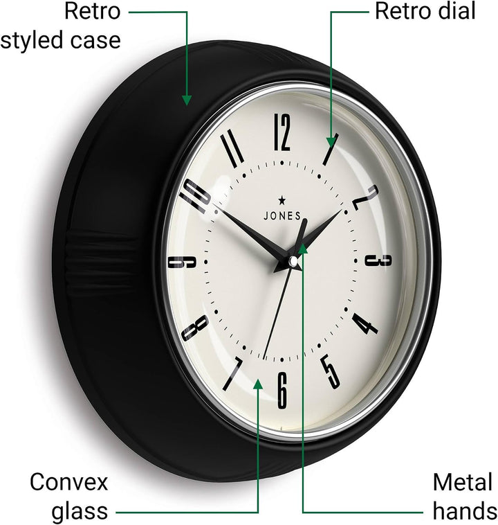 JONES CLOCKS® Ketchup-Wanduhr, Retro-Design, perfekt für die Küche, Heimbüro, Schlafzimmer 25cm (Sch