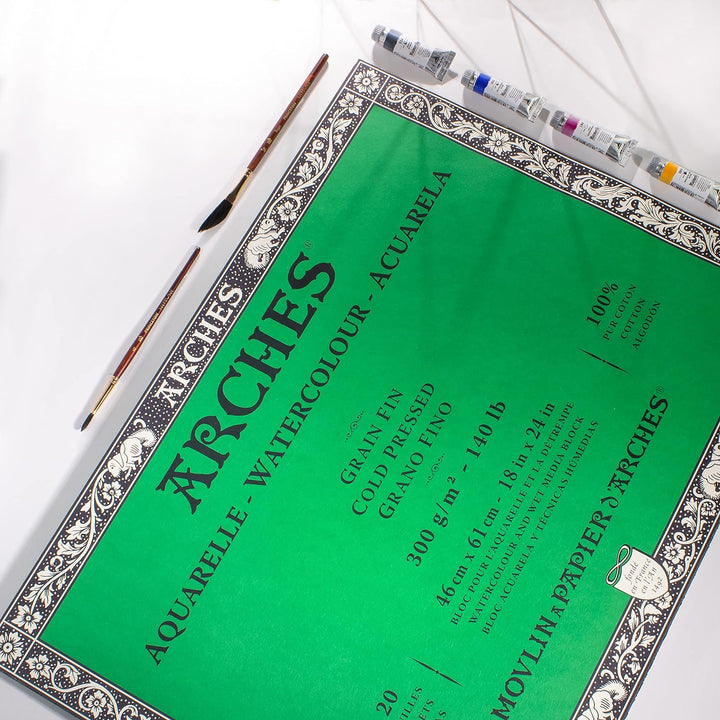 Arches 1795064 Aquarellpapier im Block (46 x 61 cm, 4-seitig geleimt, 300g/m² Feinkorn) 20 Blatt nat