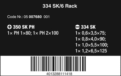 Wera 334 SK/6 Rack Schraubendrehersatz Kraftform Plus Lasertip + Rack, 6-teilig, 05007680001