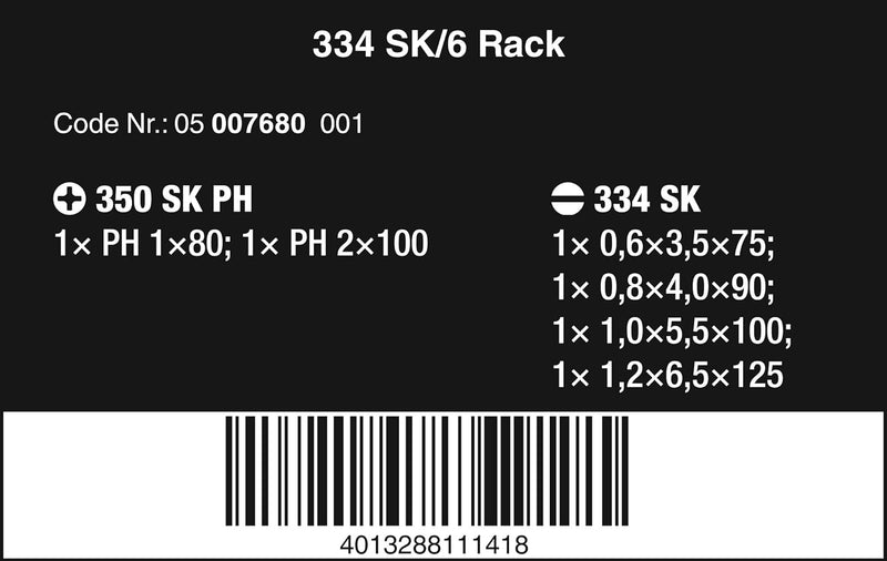 Wera 334 SK/6 Rack Schraubendrehersatz Kraftform Plus Lasertip + Rack, 6-teilig, 05007680001