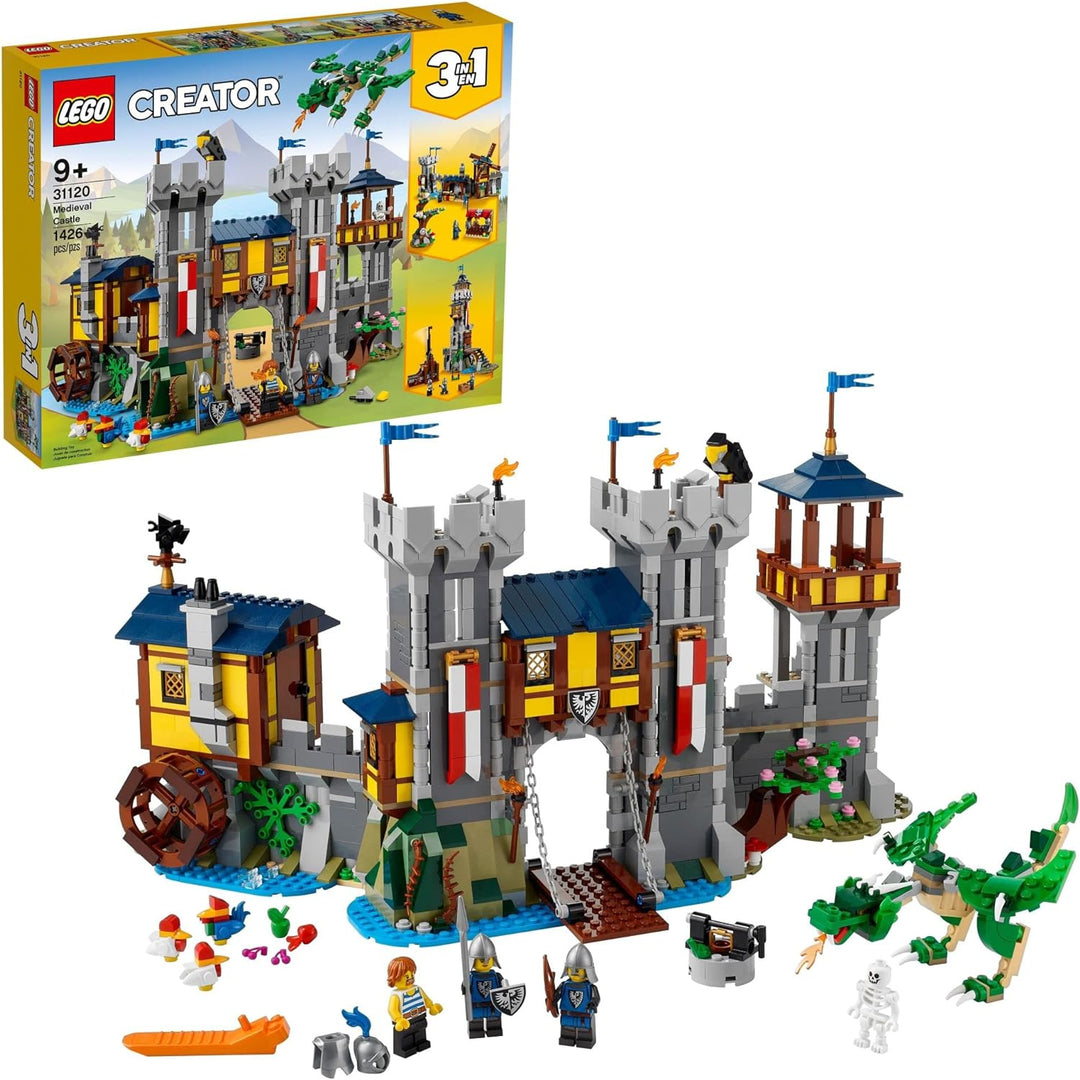 LEGO Creator 3in1 Medieval Castle 31120 Building Kit; Castle with Moat and Drawbridge, Plus 3 Minifi