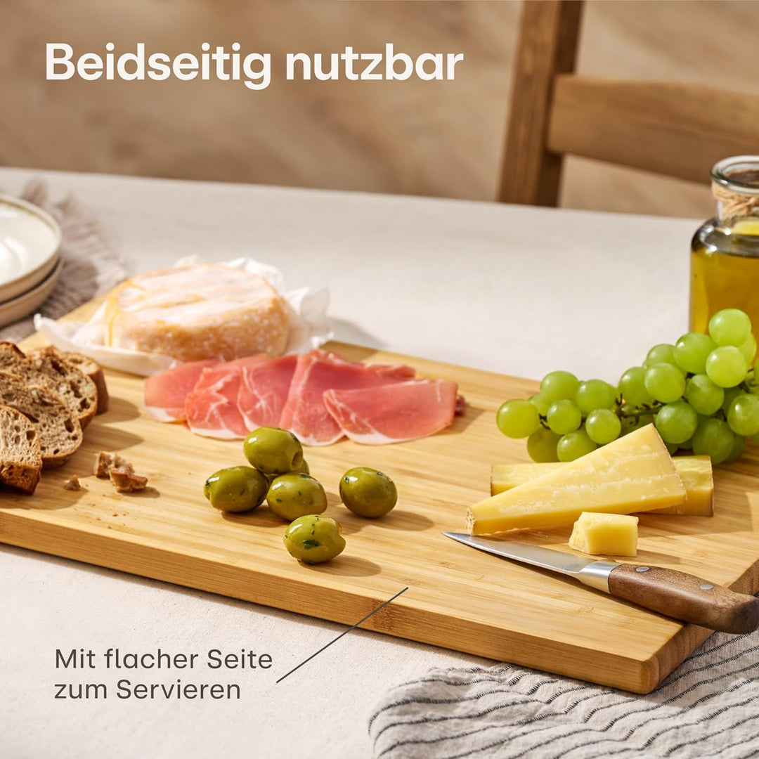 Schneidebrett aus Holz Gross XXL - Mit Saftrille - Beidseitig benutzbar - Holzbrett aus Bambus - Mas