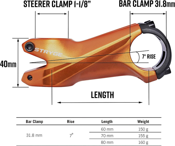 FUNN Stryge Fahrrad-Vorbau mit 7 Grad - Länge 80mm Vorbau mit 31,8mm Lenkerklemmung, Fahrrad-Vorbau