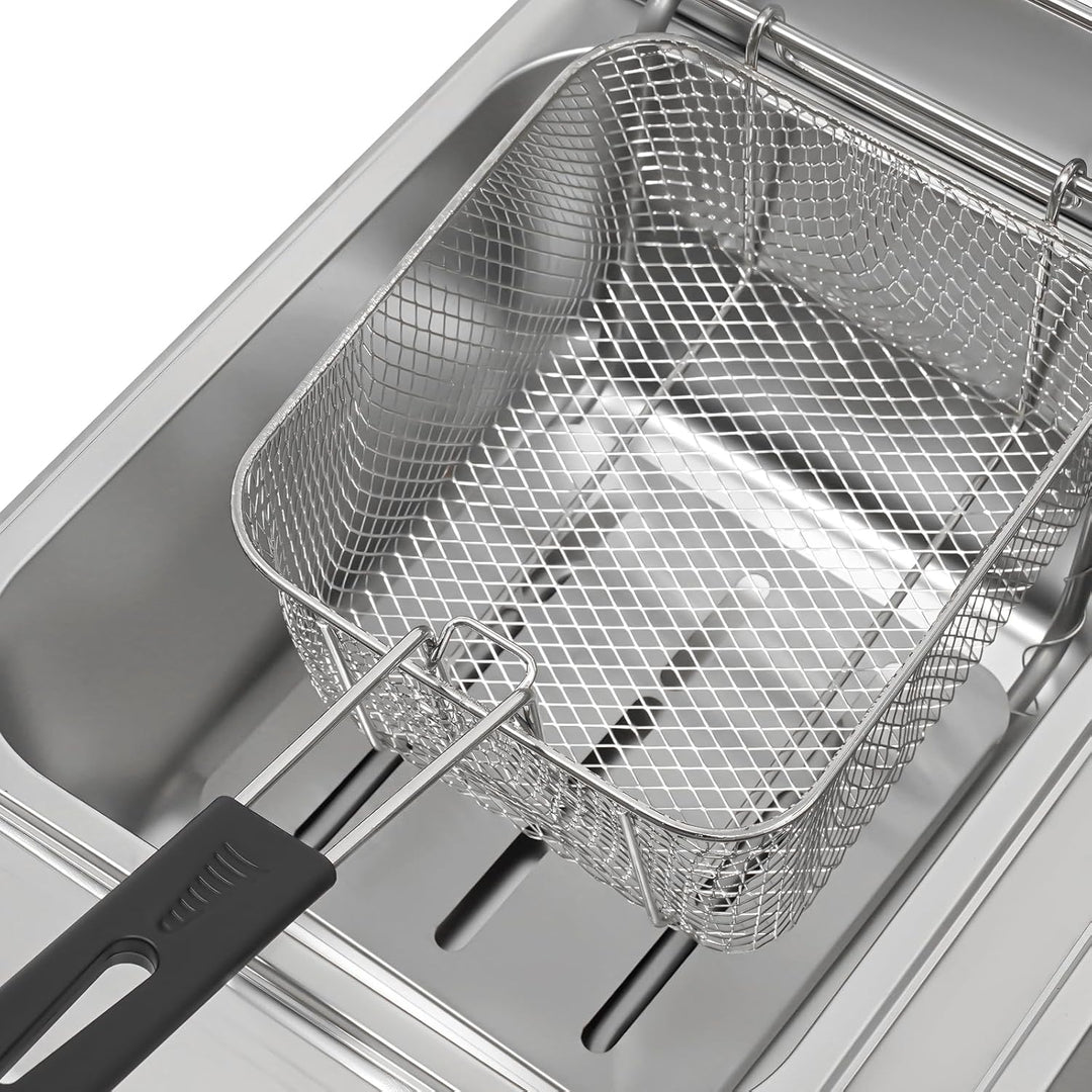 Doppelfriteuse, 2500W 220V edelstahl Gastro Friteuse Edelstahl-Fritteuse Temperatur 60-200℃ 6L+ 6L m