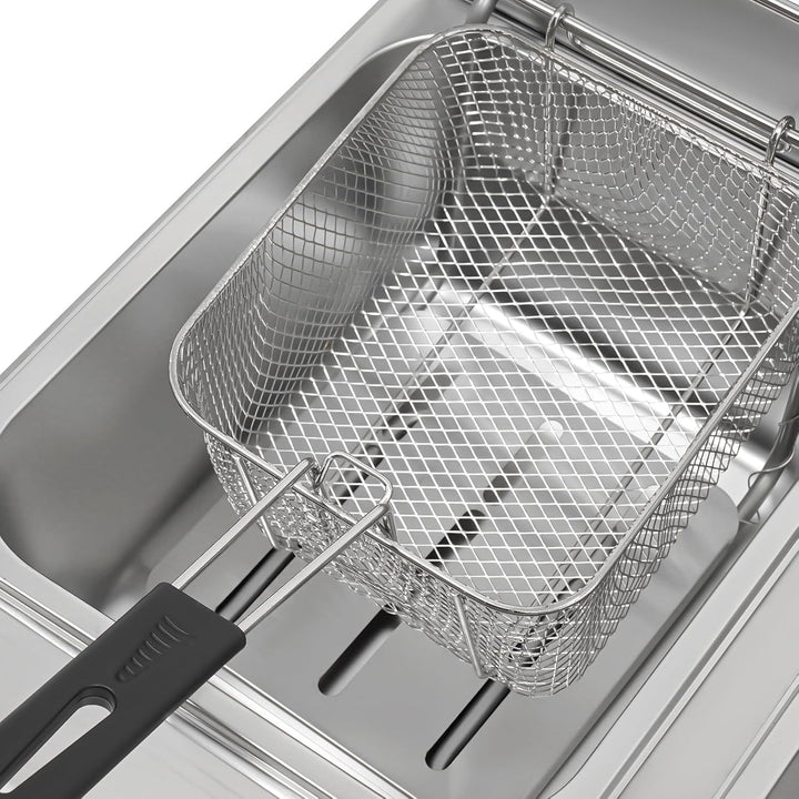 Doppelfriteuse, 2500W 220V edelstahl Gastro Friteuse Edelstahl-Fritteuse Temperatur 60-200℃ 6L+ 6L m