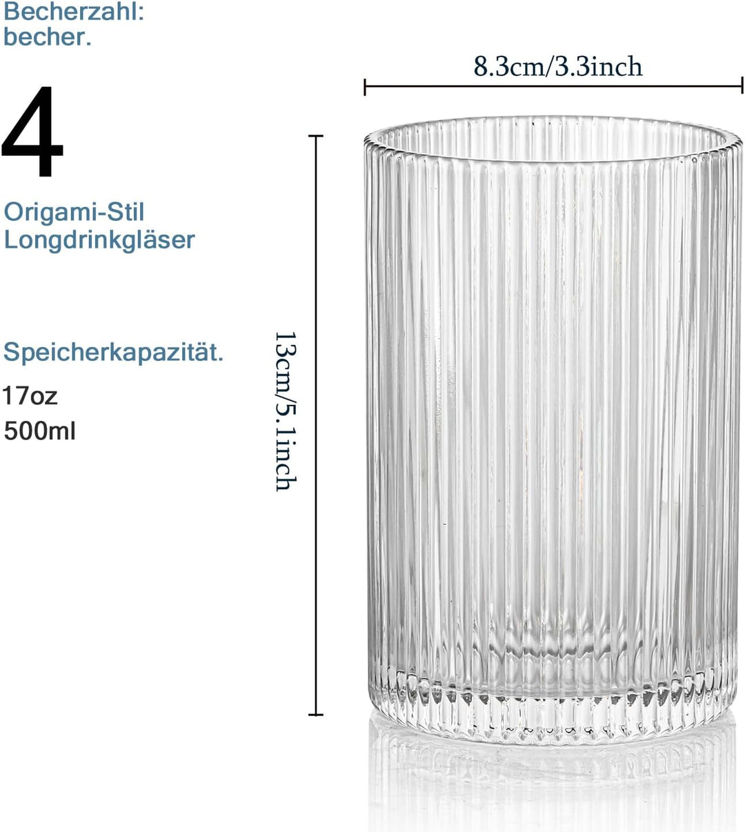 POLIDREAM Geriffelte Gläser 4er Set, 500ml XL Cocktailgläser, Origami-Stil Glasbecher, Bubble Gläser