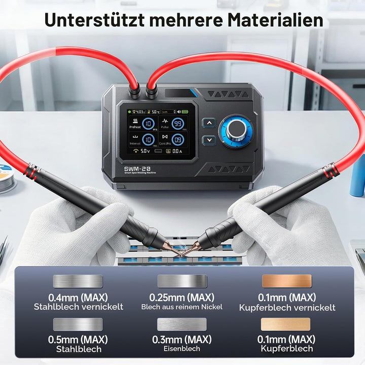 Punktschweissgerät für Akkus, SWM-20 Hand-Punktschweissgerät mit 1200A Hochstrom Dual-Puls Vier Leis