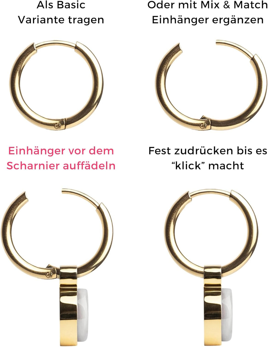 Gold Ohrringe Creolen mit Anhänger zum Wechseln • Edelstahl Ohrhänger mit Charm in blau • nickelfrei