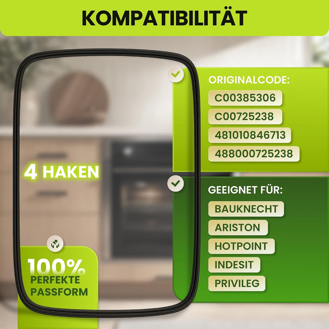 Backofen Dichtung 450x330 mm mit 4 Haken | Backofen Gummidichtung mit Originalcode C00385306 4810108