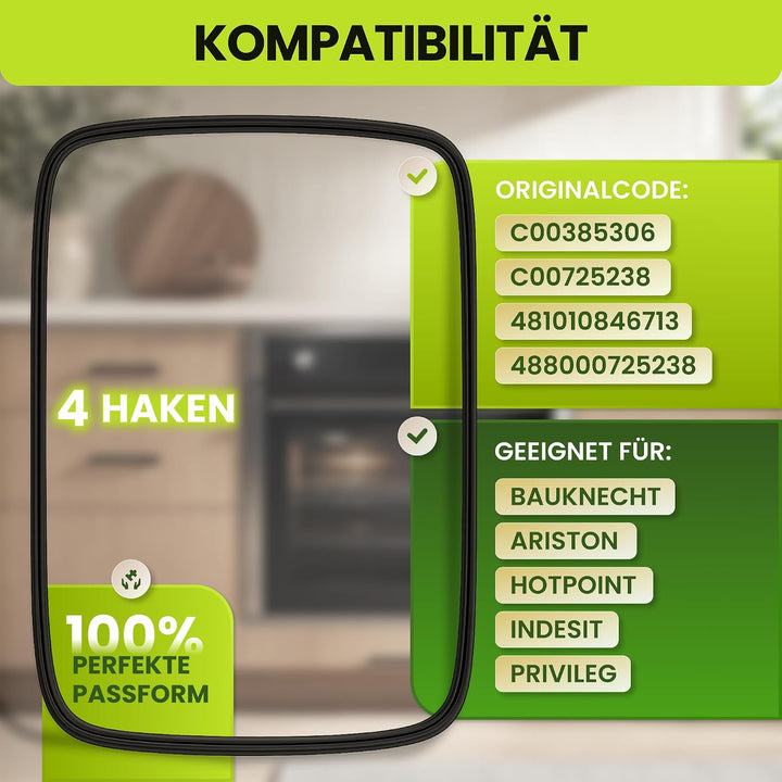 Backofen Dichtung 450x330 mm mit 4 Haken | Backofen Gummidichtung mit Originalcode C00385306 4810108