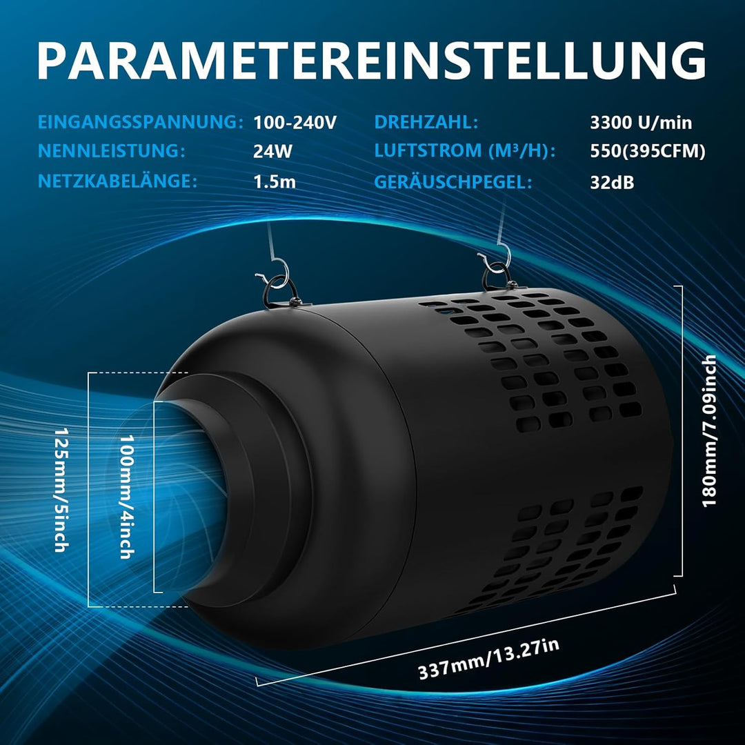 2 In 1 Aktivkohlefilter Abluftrohrventilator, Kompatibel Mit LüFtungsrohren 100mm Und 125mm Austausc