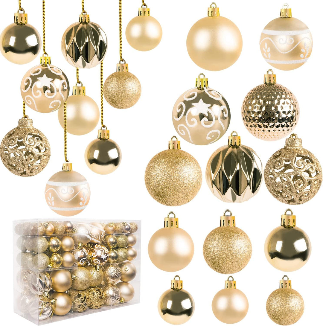 Ywlake Weihnachtskugel Ornamente Set für Weihnachtsbaum, 100-pcs Weihnachtsbaum Dekorationen Set Bru