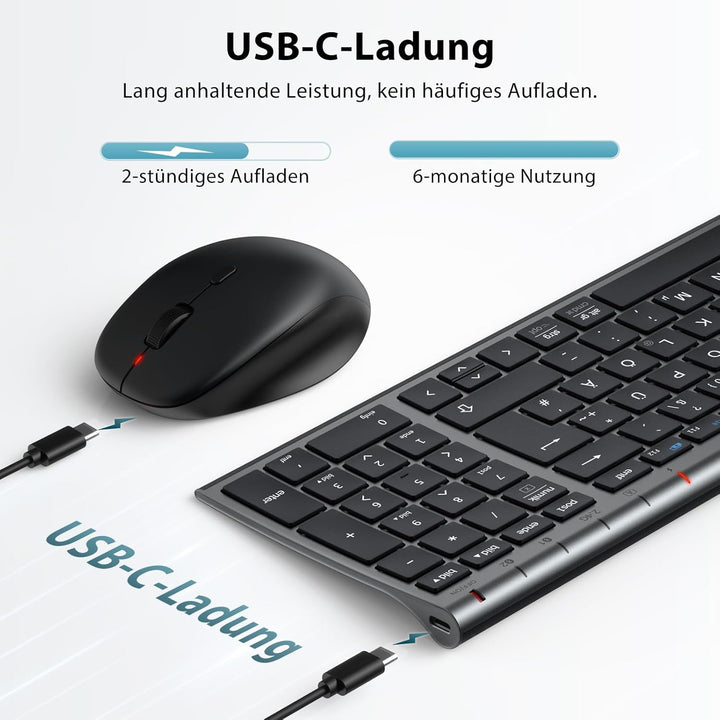 iClever Bluetooth Tastatur mit Maus, Tastatur Maus Set Kabellos,Wiederaufladbare Dualmodus (Bluetoot