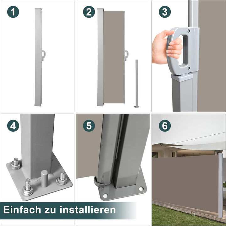 Seitenmarkise 180 x 300 cm Sichtschutz Seitenrollo Brau Markise Sonnenschutz Windschutz mit Bodenhal