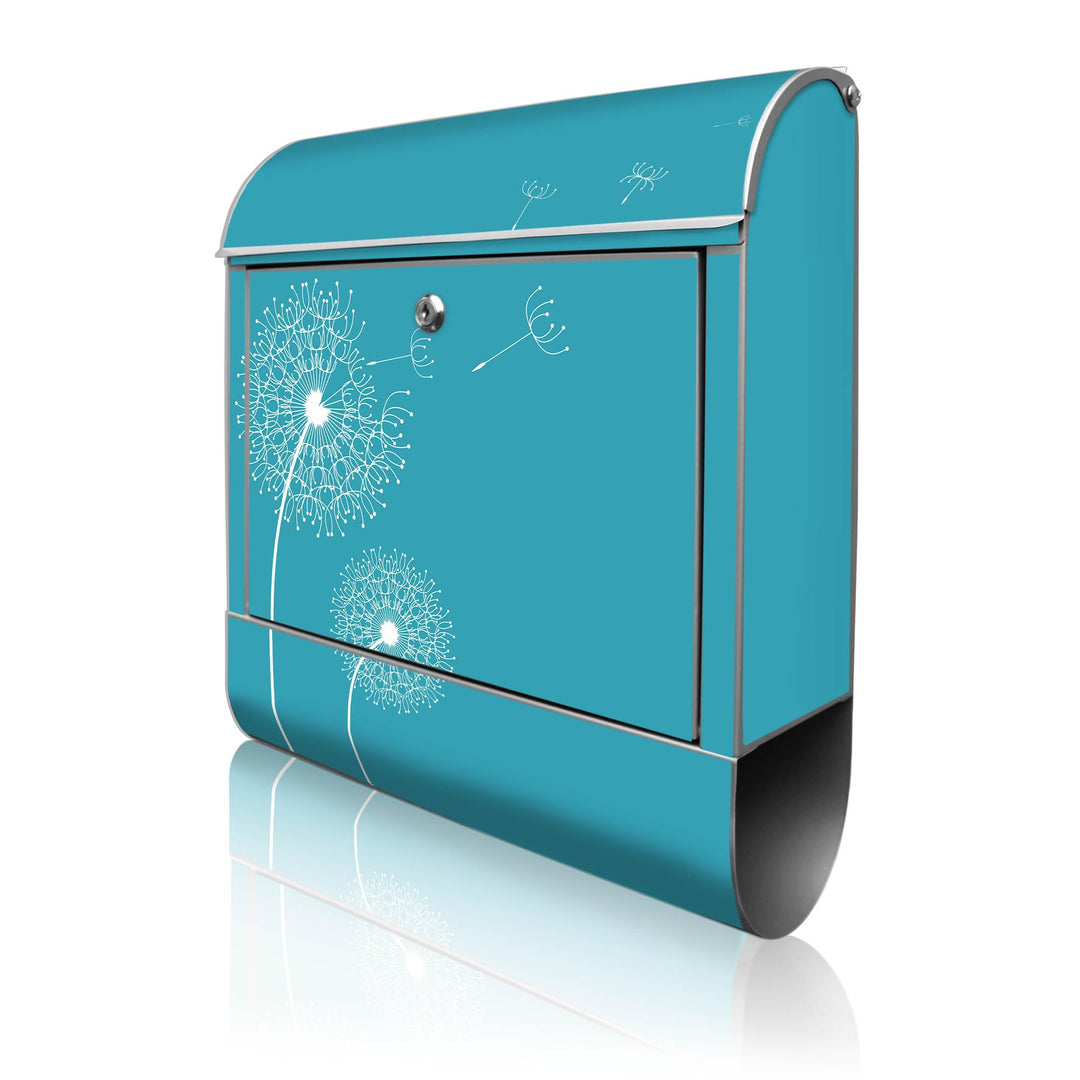banjado® Design Briefkasten mit Motiv Pusteblume 4 39x47x14cm &amp; 2 Schlüssel - Briefkasten Stahl Silb