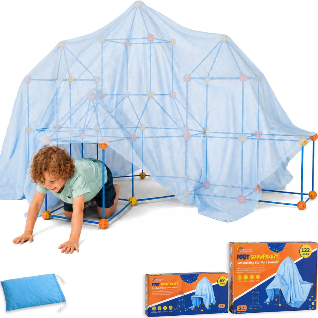 Fort Bausatz XL mit 191 Teilen, Höhle Bauen Kinder, Konstruktionsspielzeug Stecksystem, Spielzelt fü