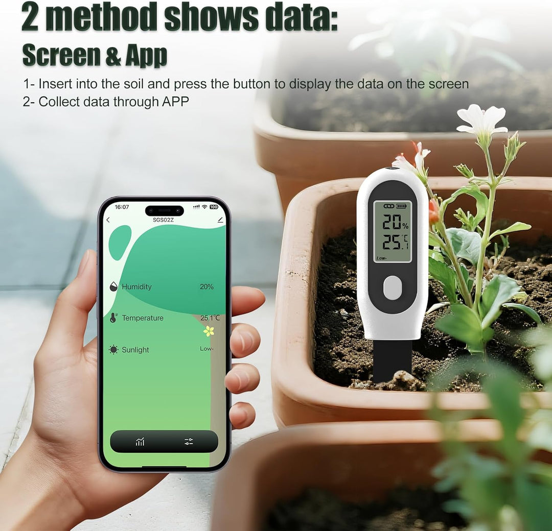 GIEX Zigbee 3-in-1 Bodenfeuchtesensor, 1er-Pack, für Garten mit Temperatur- & Lichtmessung, kompatib