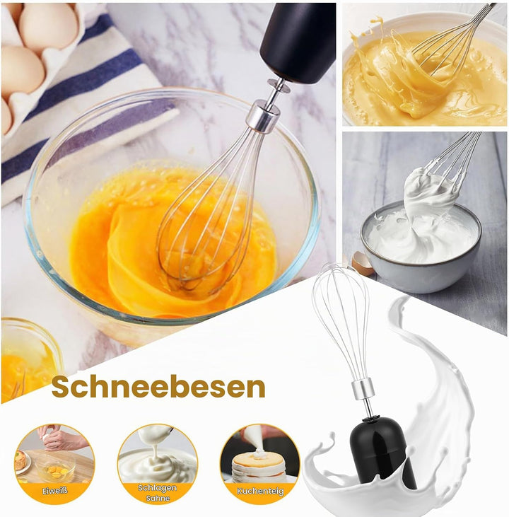 4-in-1 Stabmixer Edelstahl 500W, Pürierstab mit 2 Geschwindigkeiten, Hand Blender Set mit Schneebese