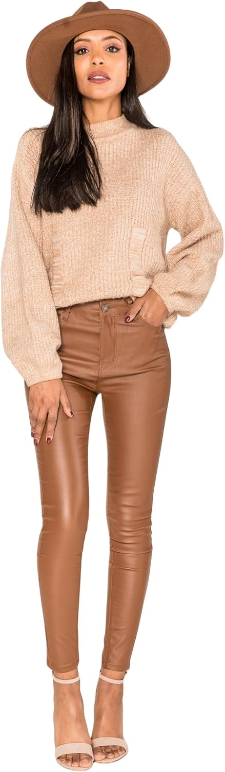 Nina Carter S513 Damen Skinny Fit Wetlook Jeans HIGH Waist Lederlook Stretchjeans Jeanshosen Hose Kn